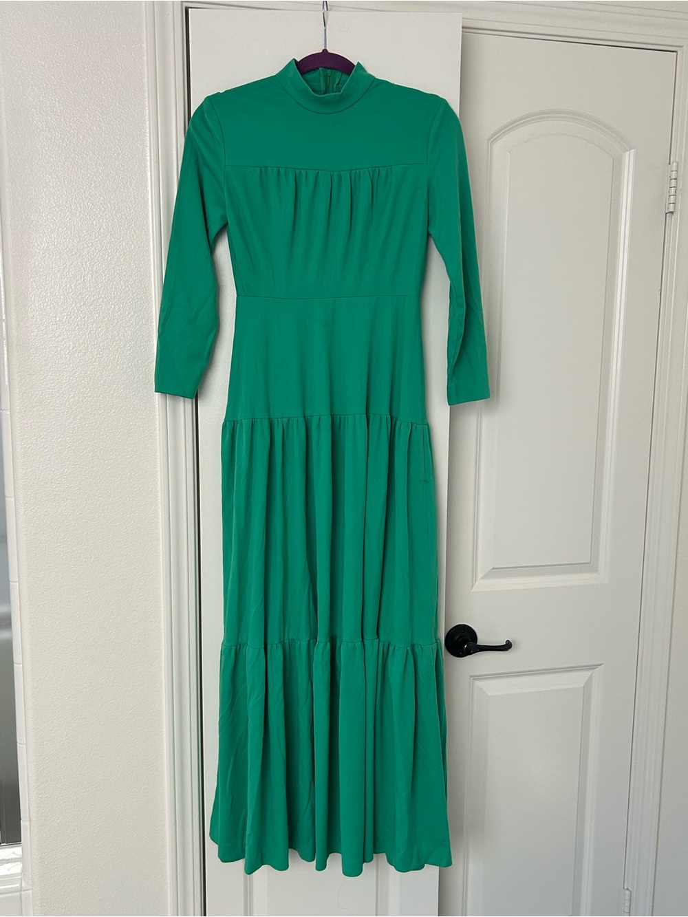 70s House of Bianchi Green Long Sleeve Tiered Maxi Dress